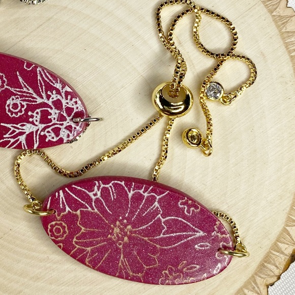 Handmade Oval Adjustable Clay Bracelet | Silver or Gold Option - Picture 3 of 5